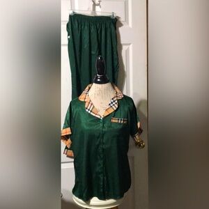 Imported Green Plaid Trim Pajama Set Size M/L